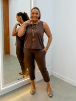 Calça Fluity Sequinha Lisa marrom
