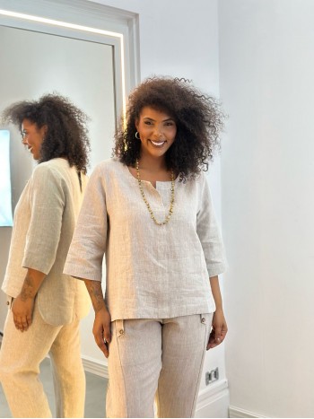 BLUSA carmem em LINHO natural areia