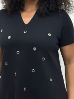 Blusa bianca malha levemente encorpada preta