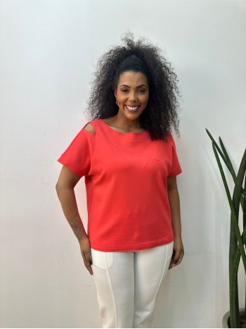 Blusa Cássia Malha Levemente encorpada coral