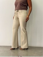CALÇA TULIPA C/ ILHÓS Malha Encorpada areia