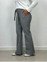 CALÇA TULIPA C/ ILHÓS Malha Encorpada cinza mescla