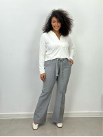 CALÇA TULIPA C/ ILHÓS Malha Encorpada cinza mescla