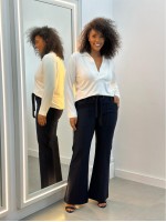 CALÇA TULIPA C/ ILHÓS Malha Encorpada marinho