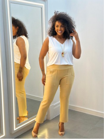 Calça Fany Malha levemente Encorpada camelo