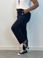 Calça Botão Madre Pérola Malha Encorpada marinho