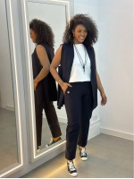 Calça Botão Madre Pérola Malha Encorpada marinho