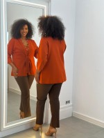 Calça Botão Madre Pérola Malha Encorpada MARROM