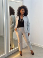 Calça Botão Madre Pérola Malha Encorpada prata