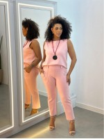 Calça Botão Madre Pérola Malha Levemente Encorpada - novo rosa bebê