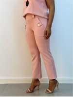 Calça Botão Madre Pérola Malha Levemente Encorpada - novo rosa bebê