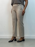 Calça Botão Madre Pérola Malha wave areia