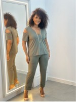 Calça Fluity Sequinha Lisa verde militar