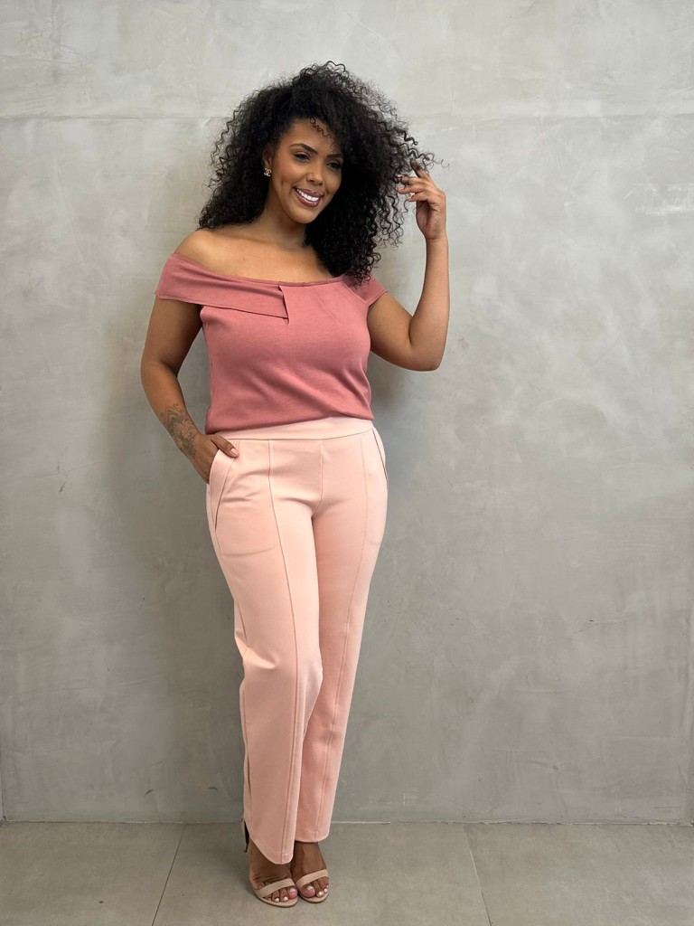 Calça Bella Malha Encorpada ROSA BEBÊ