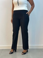 Calça Bella Malha Encorpada preta c/ pesponto off-white