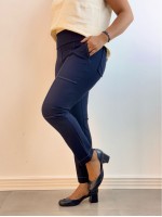 Calça New Marluce Malha Encorpada marinho c/ pesponto caramelo