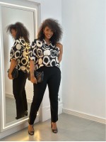 Calça New Marluce Malha Encorpada preta c/ pesponto preto