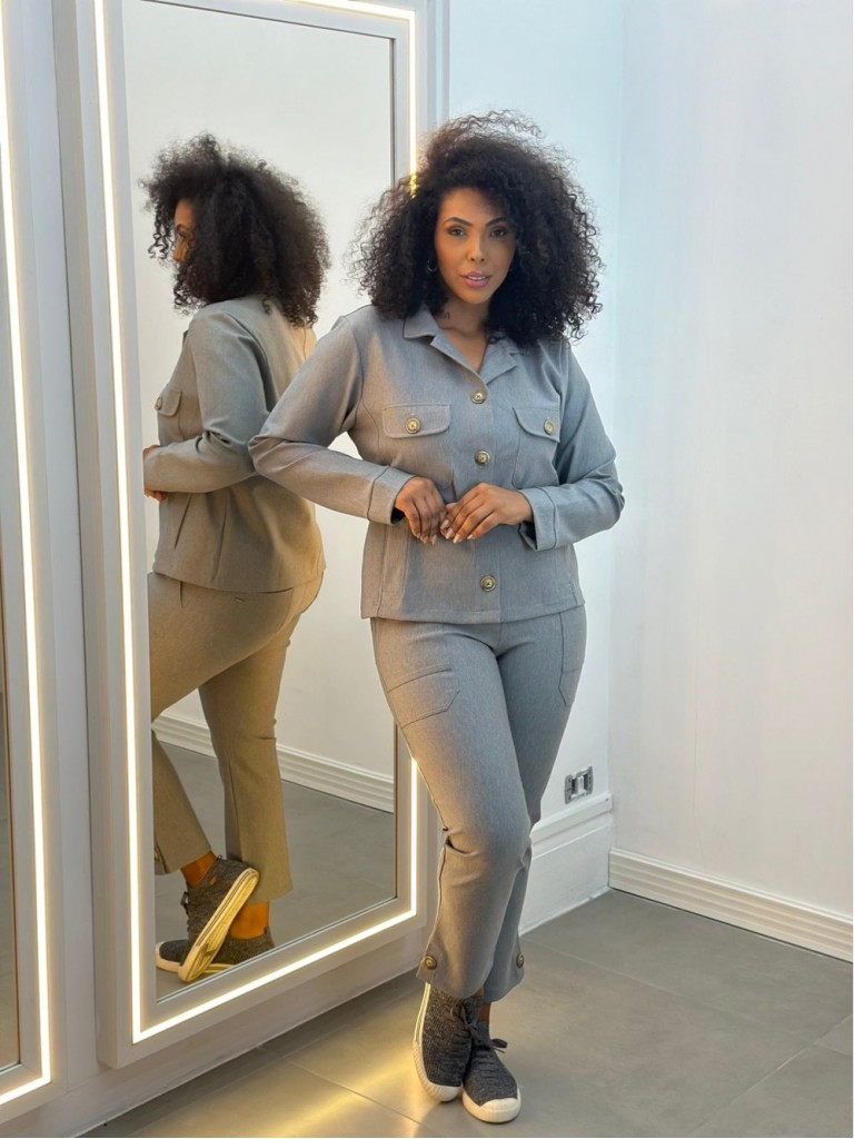 Calça New Violeta Malha Encorpada cinza mescla