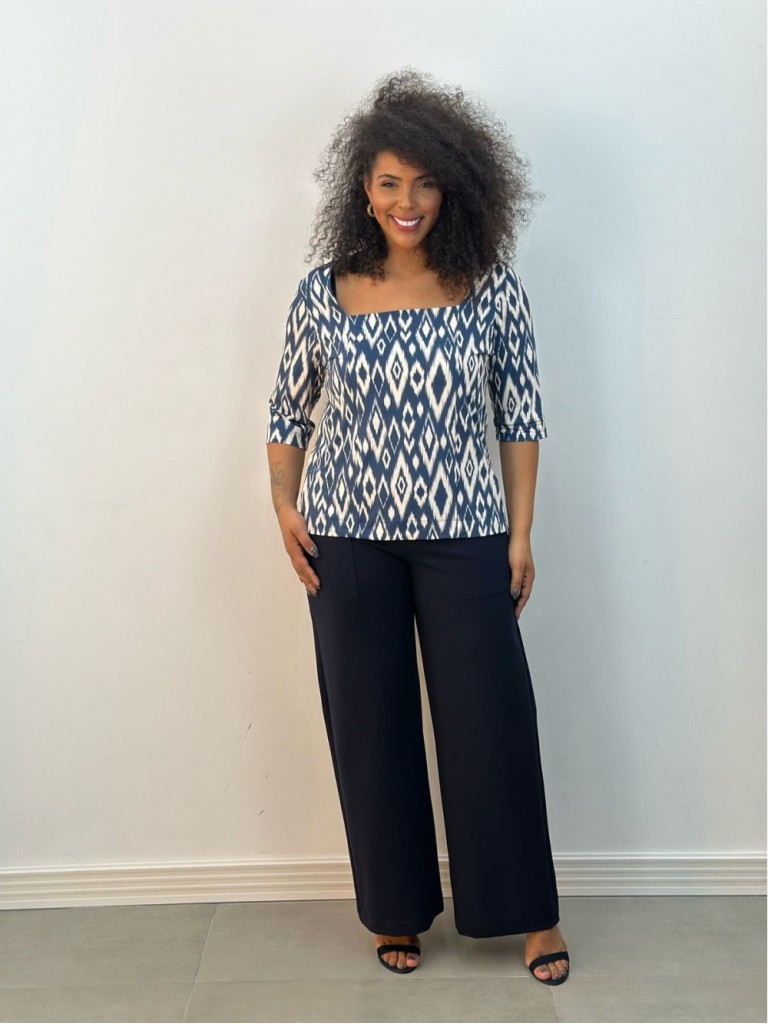 Calça pantalona NINA malha levemente encorpada marinho