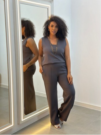 Calça Zelma Malha levemente Encorpada cinza chumbo