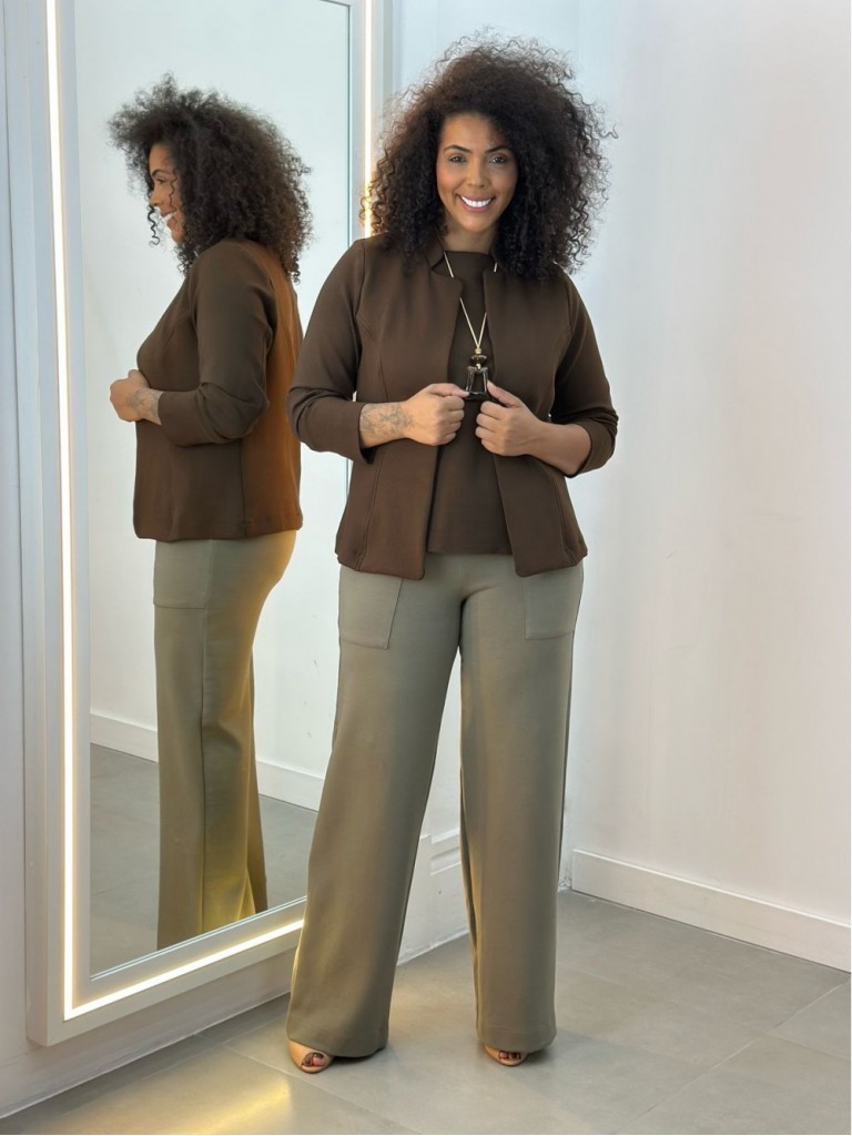 Calça Zelma Malha levemente Encorpada caqui