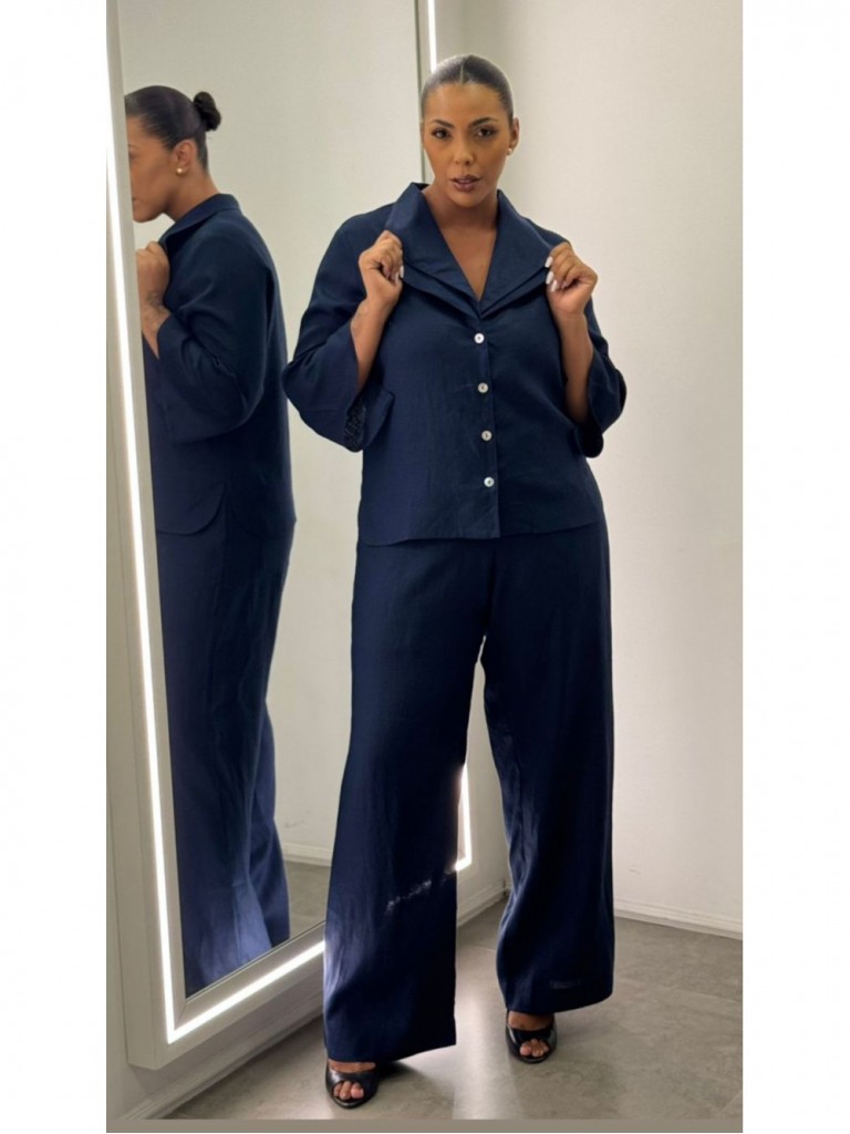 CALÇA PANTALONA MARI em LINHO marinho