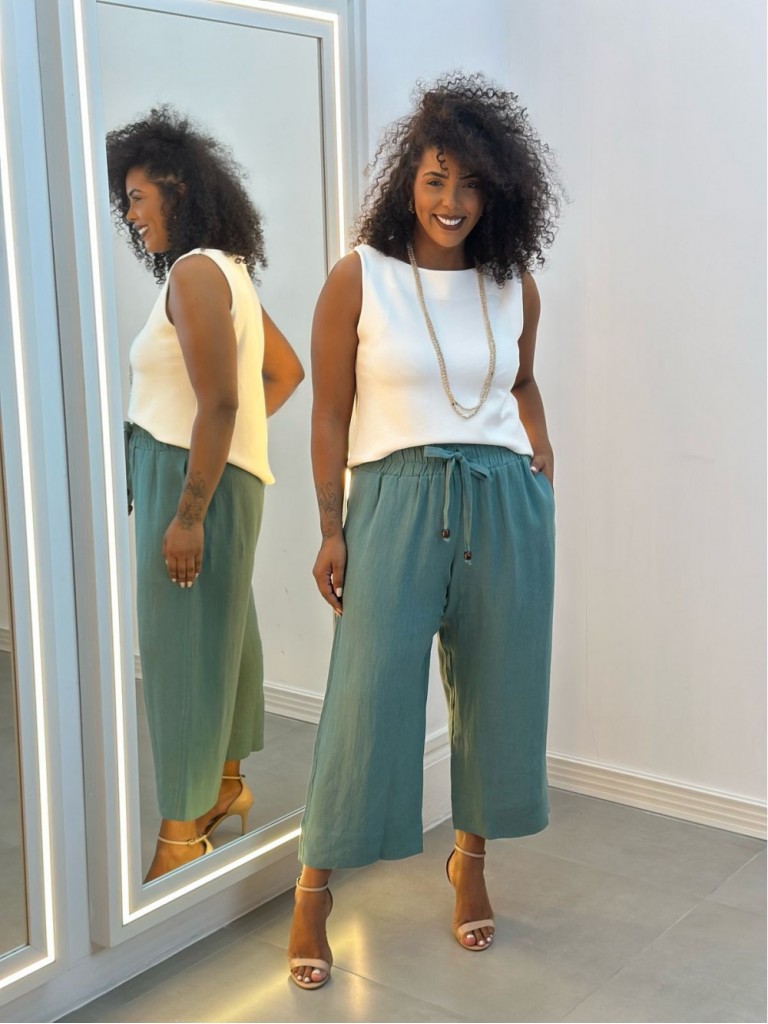 calça PANTACOURT SONAYARA em LINHO VERDE