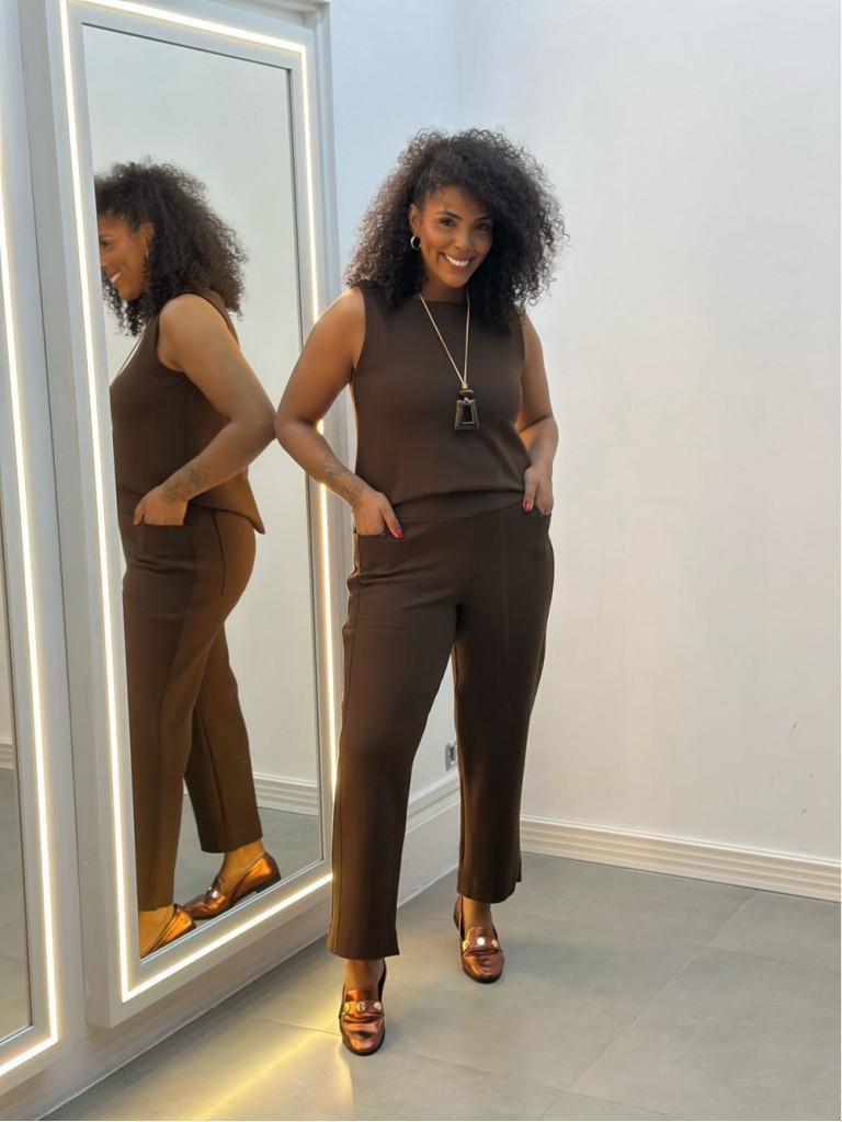 CALÇA FLáVIA MALHA malha levemente encorpada marrom