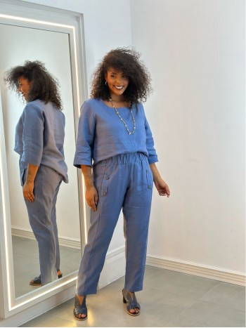 CALÇA ISABELA em LINHO azul jeans