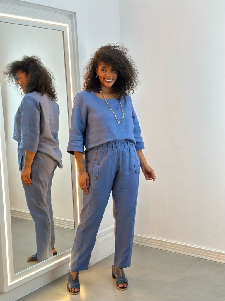 CALÇA ISABELA em LINHO azul jeans