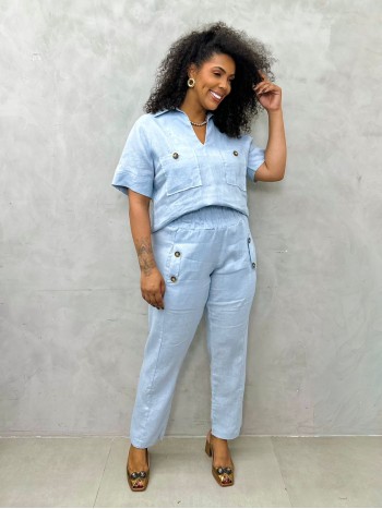 CALÇA ISABELA em LINHO azul bebê