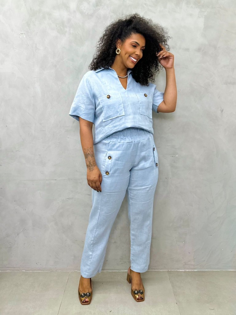 CALÇA ISABELA em LINHO azul bebê