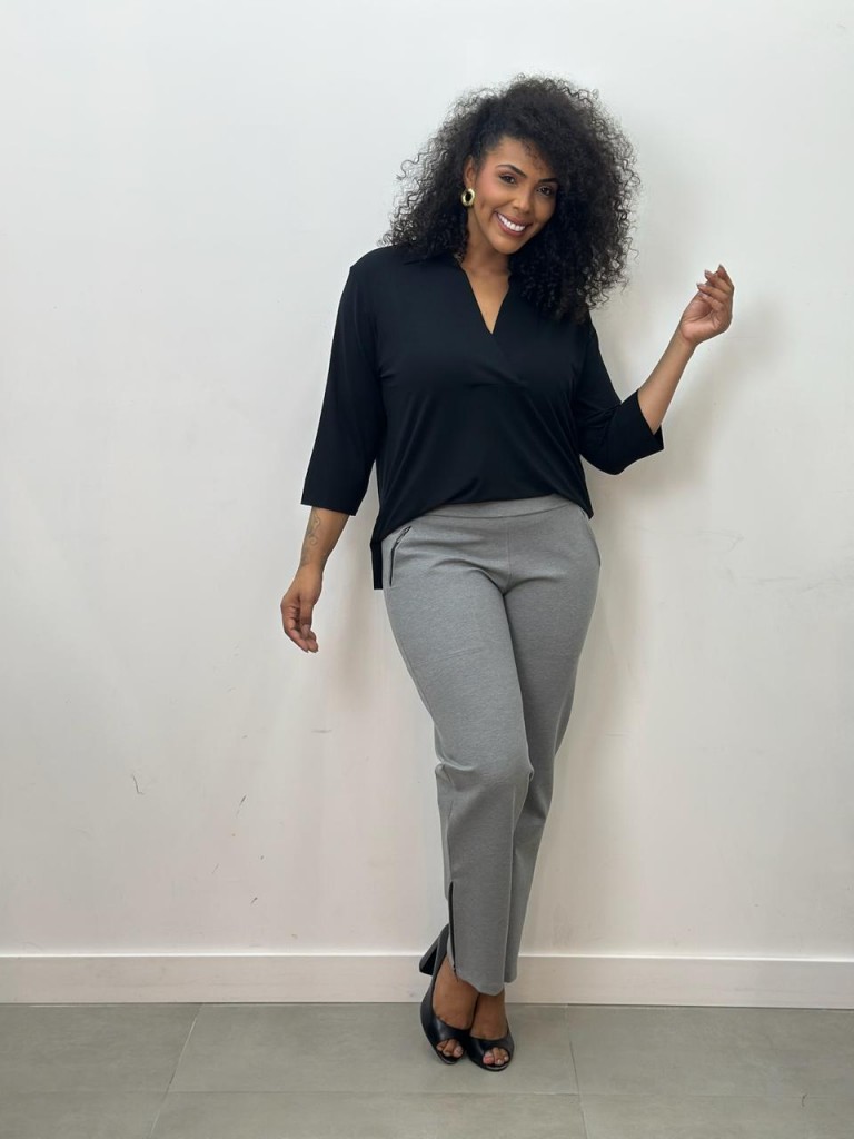 CALÇA marlene Malha Encorpada cinza mescla