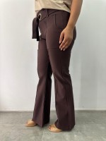 CALÇA TULIPA C/ ILHÓS Malha Encorpada Marrom CAFÉ