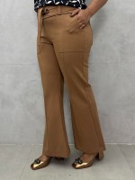 CALÇA TULIPA C/ ILHÓS Malha Encorpada castor
