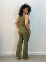 CALÇA TULIPA C/ ILHÓS Malha Encorpada VERDE militar