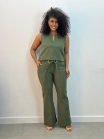 CALÇA TULIPA C/ ILHÓS Malha Encorpada VERDE militar