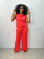 Calça jane Malha Levemente ENCORPADA coral