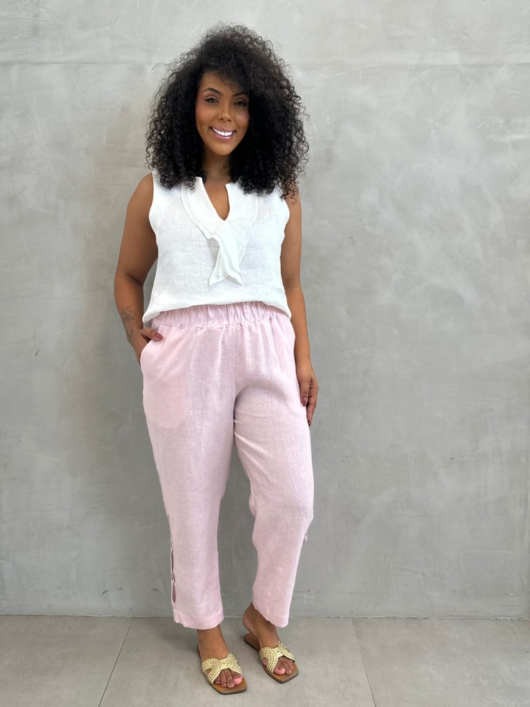 CALÇA bEATRIZ em LINHO ROSA BEBÊ