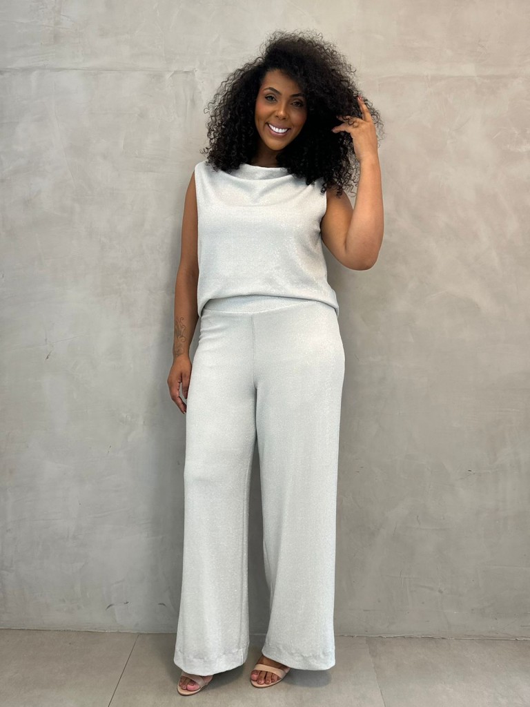 Calça Sabrina paetê prata