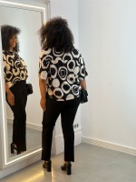 Calça New Marluce Malha Encorpada preta c/ pesponto preto