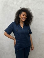CAMISA LUIZA em LINHO MARINHO