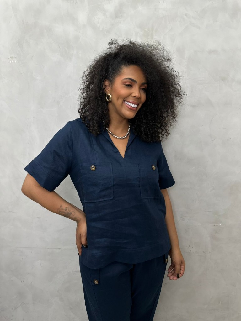 CAMISA LUIZA em LINHO MARINHO