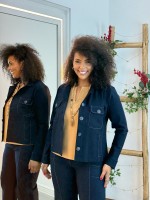 Jaqueta Dália Malha Encorpada marinho c/ Pesponto caramelo