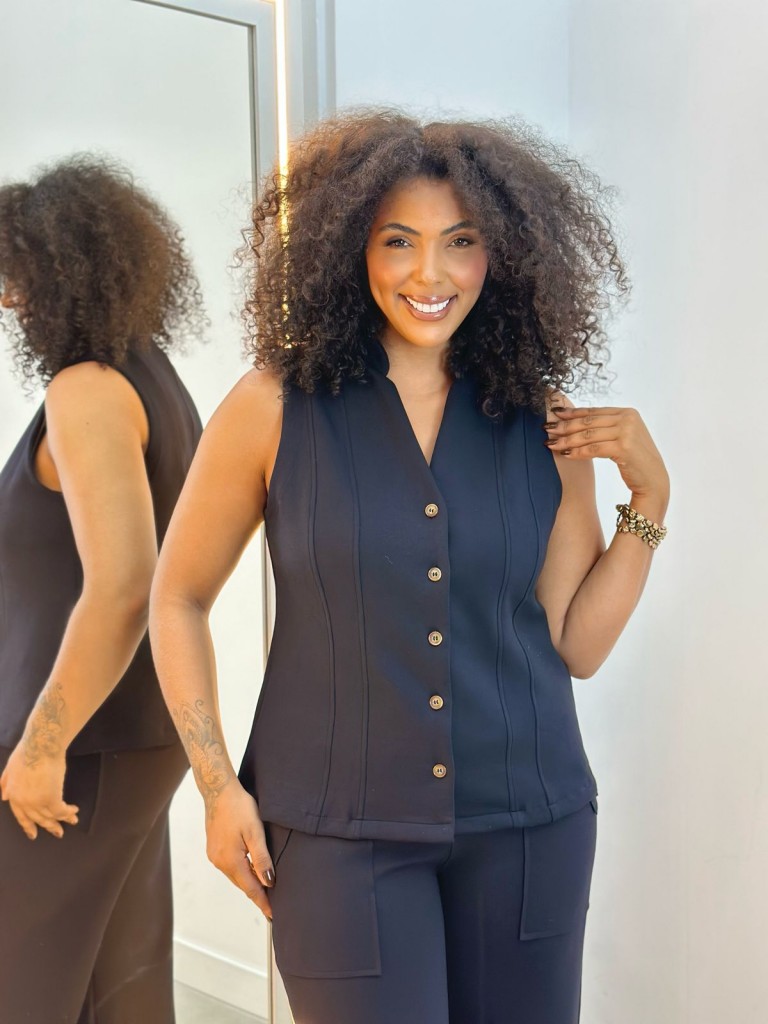 Colete IRACI MALHA LEVEMENTE ENCORPADA preto