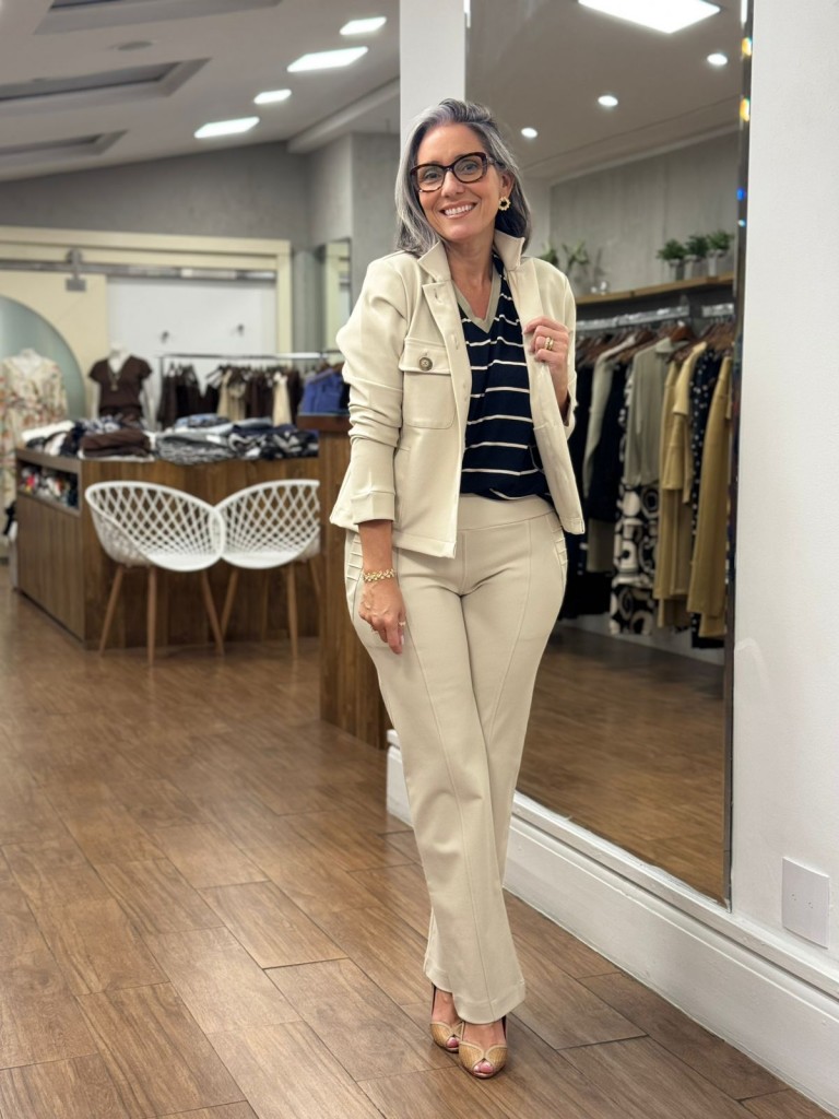 Calça Acácia e jaqueta dália malha encorpada