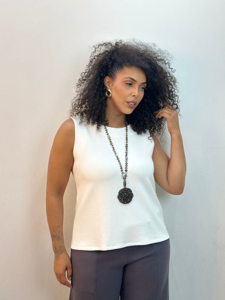 Regata Milena Malha Levemente encorpada off-white