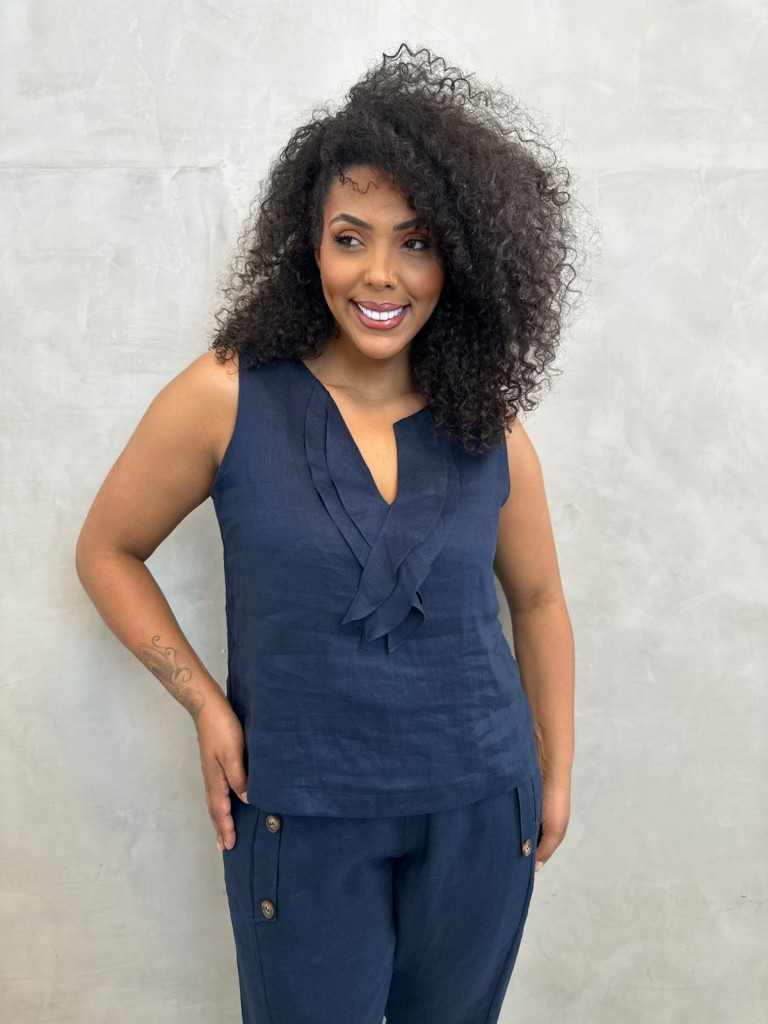 REGATA NEUZA em linho MARINHO