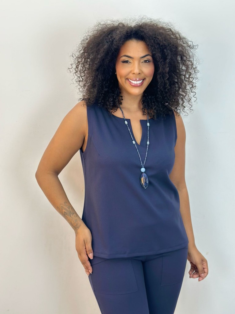 Regata Katia Malha encorpada texturizada marinho