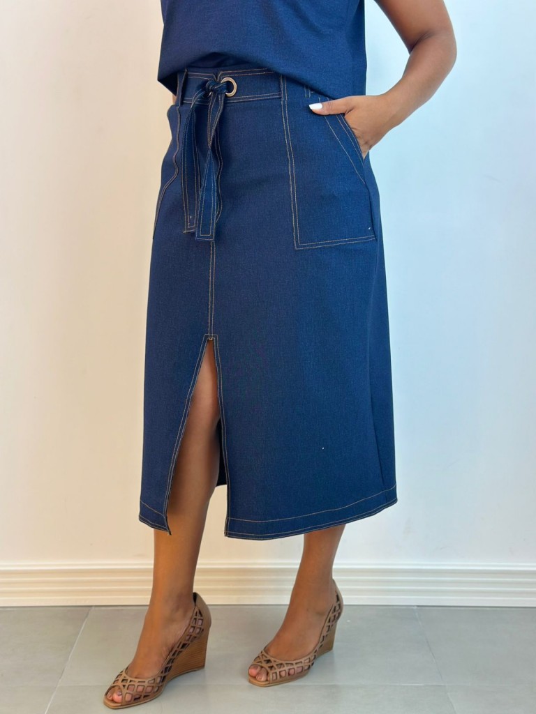 SAIA MIDI MALHA JEANS LIZIANE 